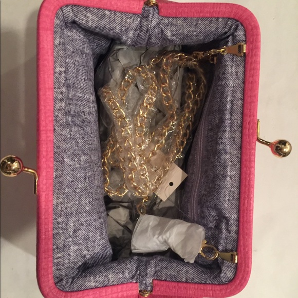 Francesca’s Collections fuscia pink Sophie Frame Chain Clutch Crossbody Bag Purs - Picture 4 of 8